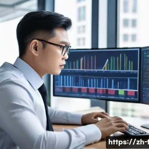 재무위험관리사 직무 인터뷰 - A professional financial risk manager in a modern office setting, analyzing complex data on multiple...