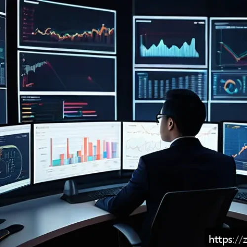 재무위험관리사와 관련된 최신 뉴스 - A modern financial risk manager in a sleek office environment, analyzing complex data visualizations...