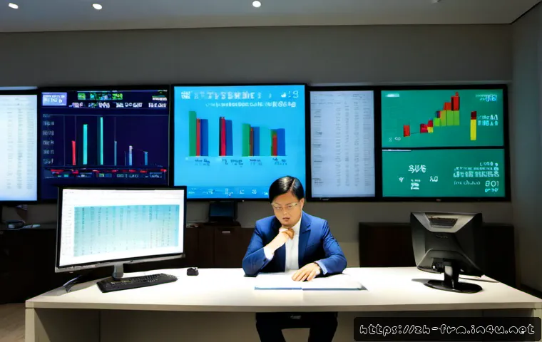 재무위험관리사 직무에서의 의사결정 과정 - Photorealistic financial risk manager in a modern Shanghai corporate office, seated at a clean desk ...